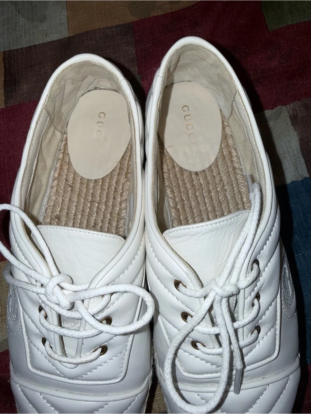 GUCCI Pilar Matelassé GG Platform Espadrilles White Leather Size 38 NWOT